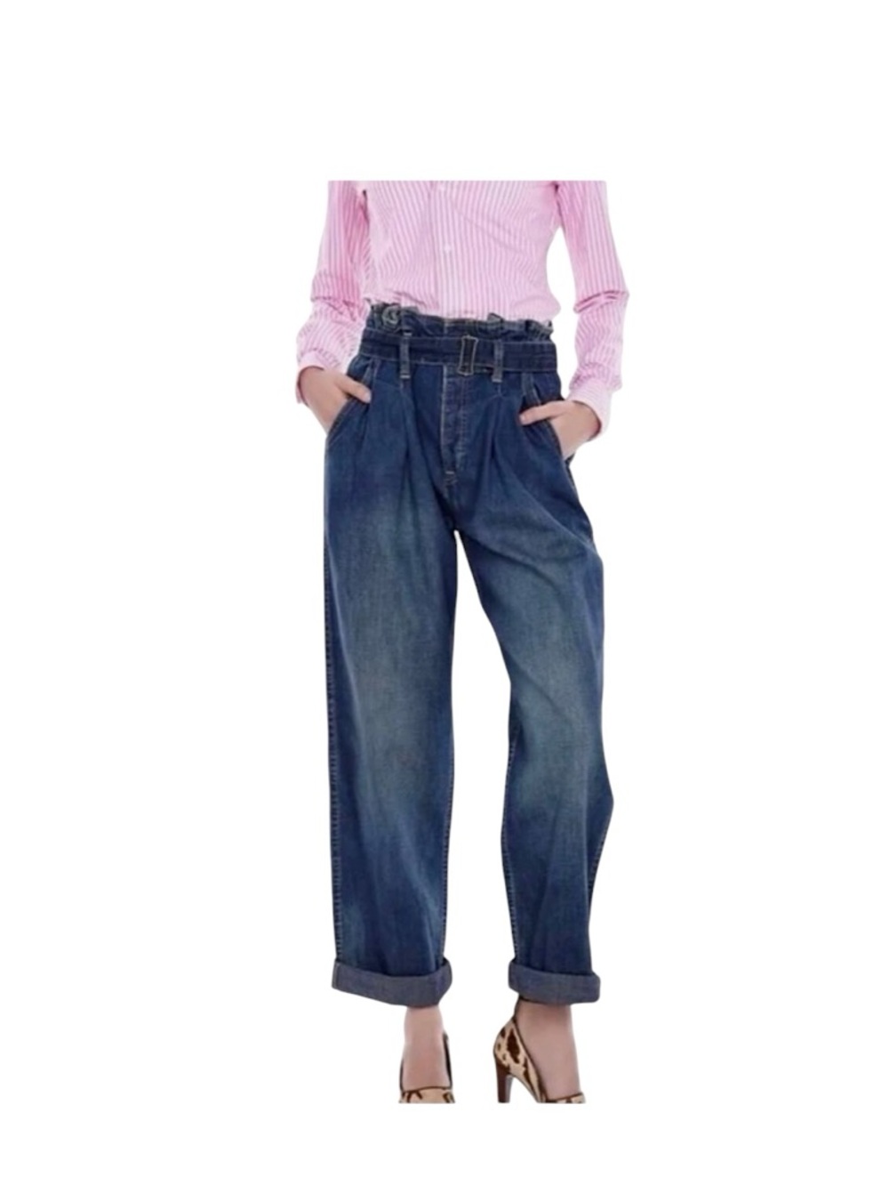 Polo Ralph Lauren | Paperbag Waist Belted Wide Leg Jeans Size 32 Indigo Blue NWT